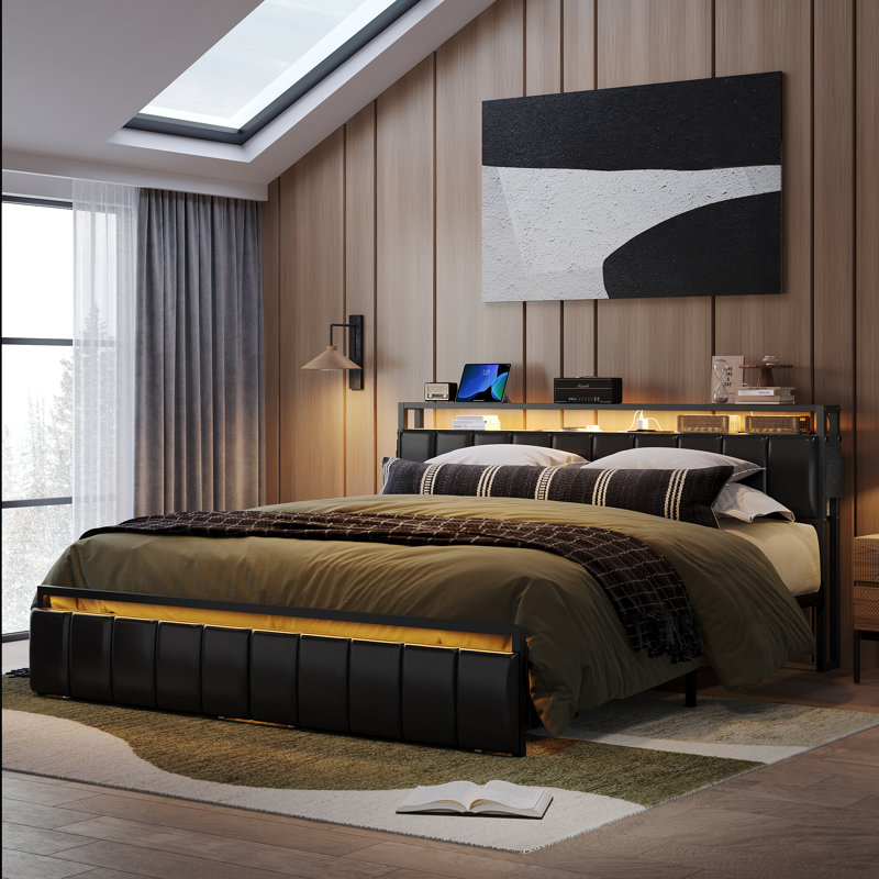 Brisna Vegan Leather Platform Bed Wade Logan Size Queen